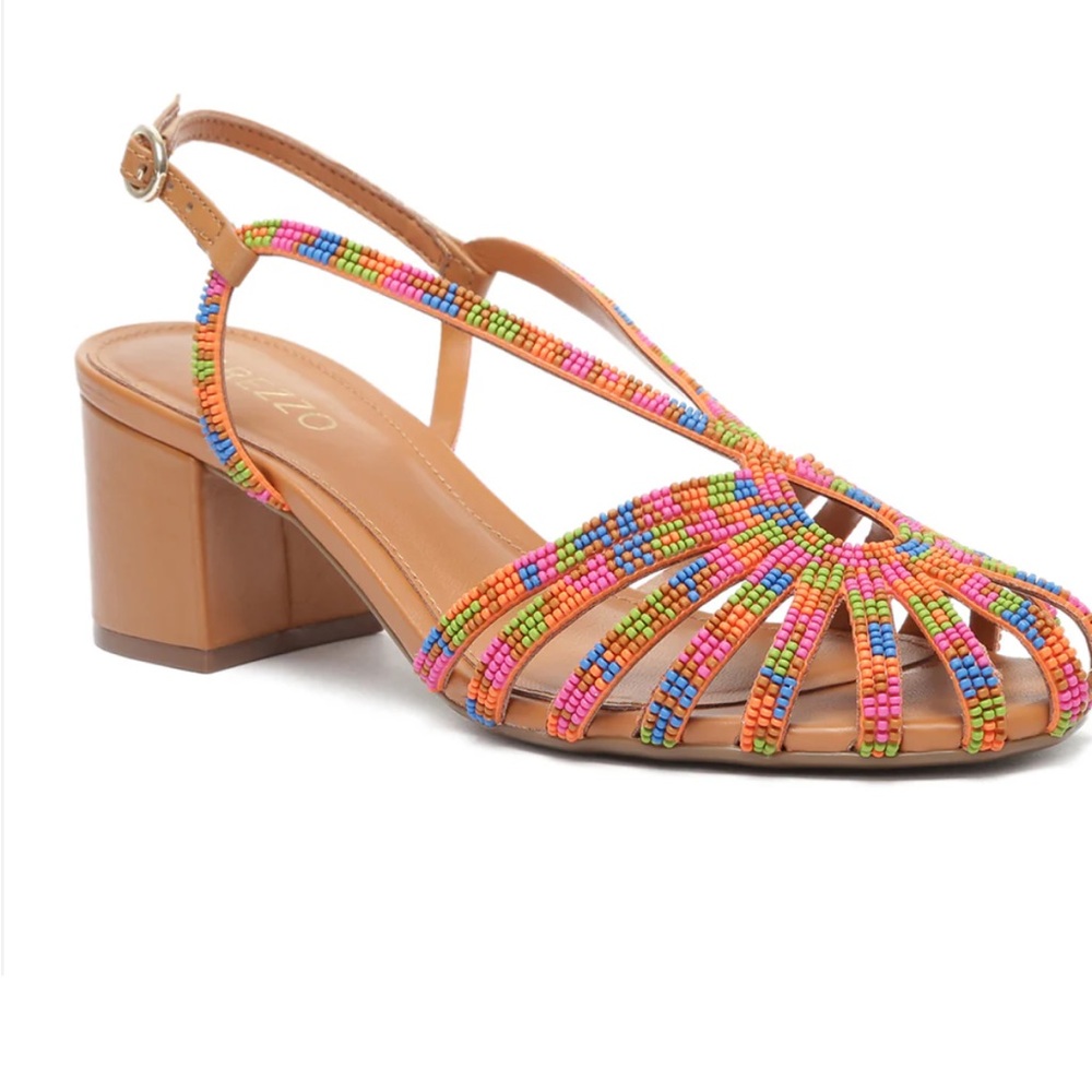 Vibrant Multicolor Mid Block Sandal with Woven Straps